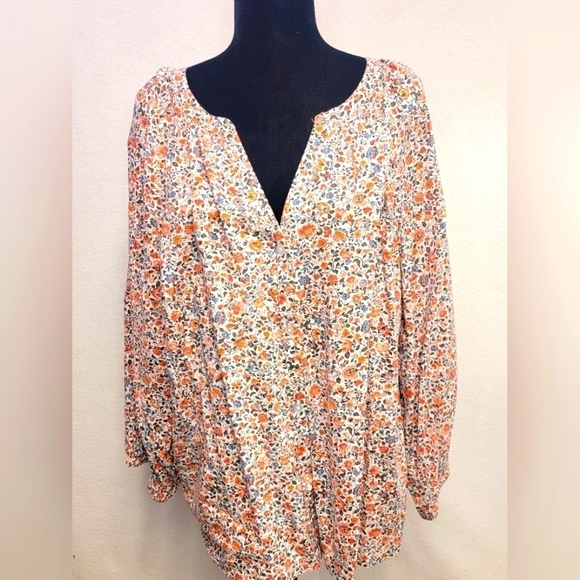 LOFT Tops - LOFT Women's Size XL floral v-neckbutton front closure 3/4 cotton/rayon blouse